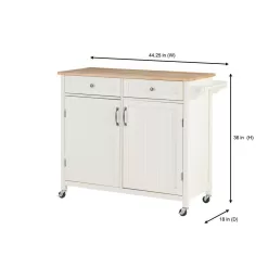 StyleWell Bainport Ivory with Butcher Block Top Wooden Rolling Kitchen Cart and Double-Drawer Storage (44
