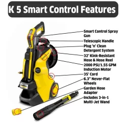 Karcher 1.324-683.0 2000 PSI 1.55 GPM K 5 Premium Smart Control Cold Water Electric Pressure Washer Plus Smart Control Gun
