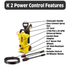 Karcher 1.673-609.0 1700 PSI 1.45 GPM K 2 Power Control Cold Water Electric Pressure Washer Plus Vario and DirtBlaster Spray Wands
