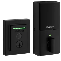 Kwikset 720HFLxHalo Halo Touch Matte Black Contemporary Fingerprint Wi-Fi Smart Lock Deadbolt Feat SmartKey and Halifax Rectangular Lever