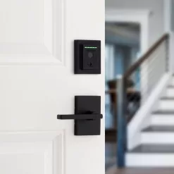 Kwikset 720HFLxHalo Halo Touch Matte Black Contemporary Fingerprint Wi-Fi Smart Lock Deadbolt Feat SmartKey and Halifax Rectangular Lever