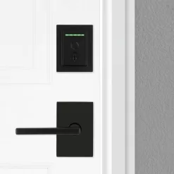 Kwikset 720HFLxHalo Halo Touch Matte Black Contemporary Fingerprint Wi-Fi Smart Lock Deadbolt Feat SmartKey and Halifax Rectangular Lever