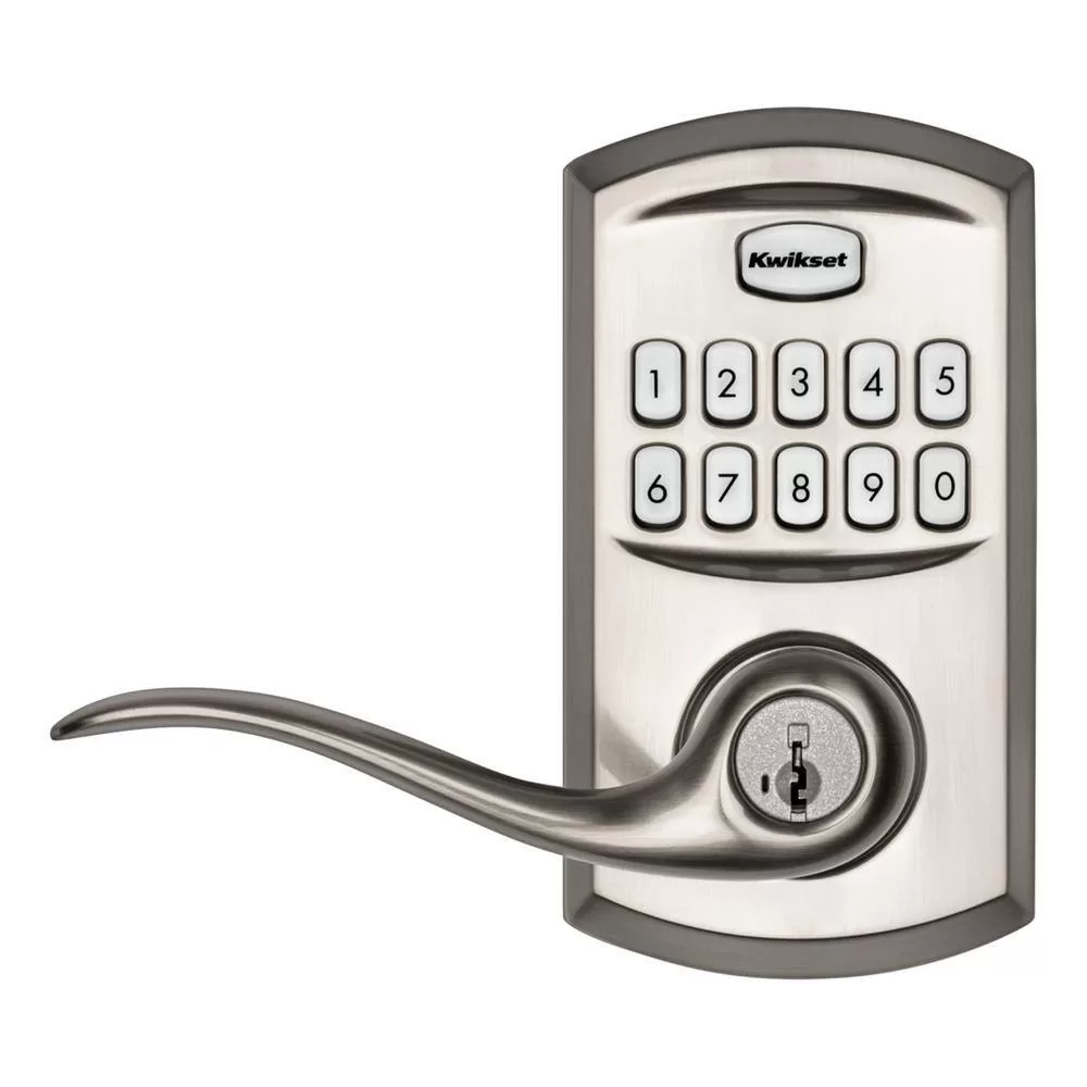 Kwikset 99170-001 917 SmartCode Satin Nickel Keypad Electronic Single-Cylinder Tustin Door Lever Featuring SmartKey Security