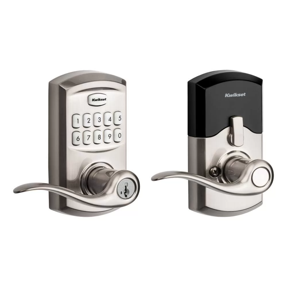 Kwikset 99170-001 917 SmartCode Satin Nickel Keypad Electronic Single-Cylinder Tustin Door Lever Featuring SmartKey Security