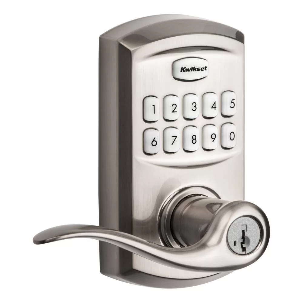 Kwikset 99170-001 917 SmartCode Satin Nickel Keypad Electronic Single-Cylinder Tustin Door Lever Featuring SmartKey Security