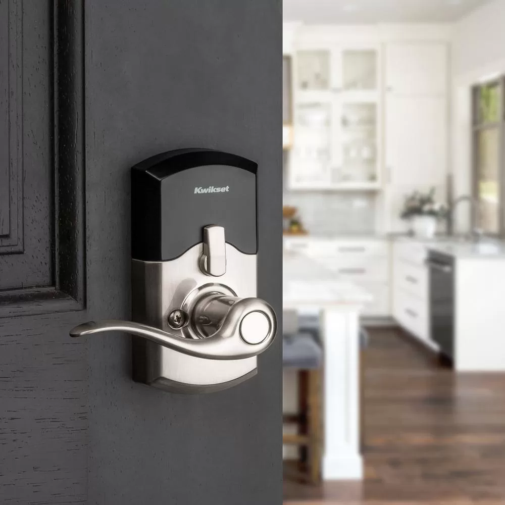 Kwikset 99170-001 917 SmartCode Satin Nickel Keypad Electronic Single-Cylinder Tustin Door Lever Featuring SmartKey Security