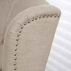 Noble House Walter 35 in. Width Big and Tall Light Beige Polyester Nailhead Trim Wing Chair Recliner