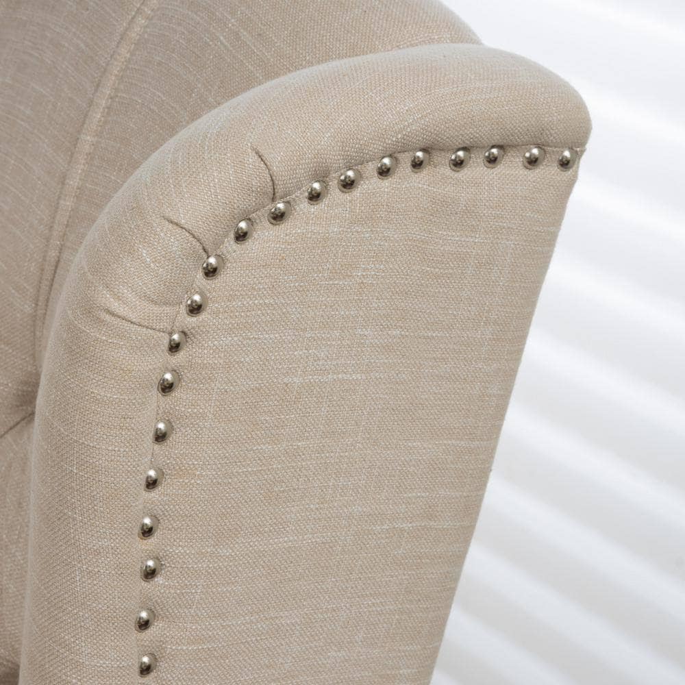Noble House Walter 35 in. Width Big and Tall Light Beige Polyester Nailhead Trim Wing Chair Recliner