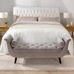Jennifer Taylor Alma Tufted Flared Arm Opal Gray Velvet Entryway Bench