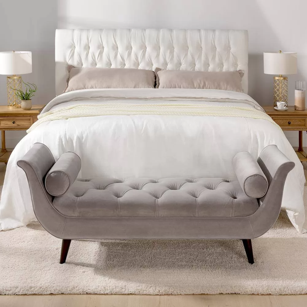 Jennifer Taylor Alma Tufted Flared Arm Opal Gray Velvet Entryway Bench