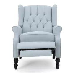 Noble House Walter 28 in. Width Big and Tall Light Sky Polyester Tufted Wing Chair Recliner