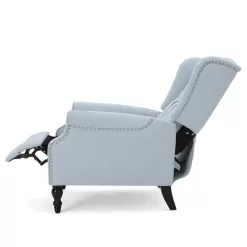 Noble House Walter 28 in. Width Big and Tall Light Sky Polyester Tufted Wing Chair Recliner