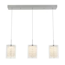 Artika Crystal Cube 13-Watt Modern Integrated LED 3-Light Chrome Hanging Pendant Light with Glass Shade for Dining Room