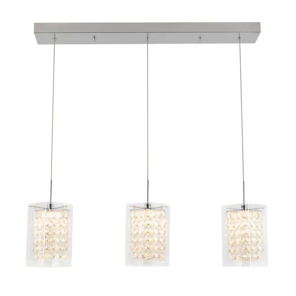 Artika Crystal Cube 13-Watt Modern Integrated LED 3-Light Chrome Hanging Pendant Light with Glass Shade for Dining Room