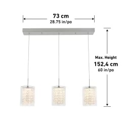 Artika Crystal Cube 13-Watt Modern Integrated LED 3-Light Chrome Hanging Pendant Light with Glass Shade for Dining Room