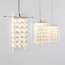 Artika Crystal Cube 13-Watt Modern Integrated LED 3-Light Chrome Hanging Pendant Light with Glass Shade for Dining Room