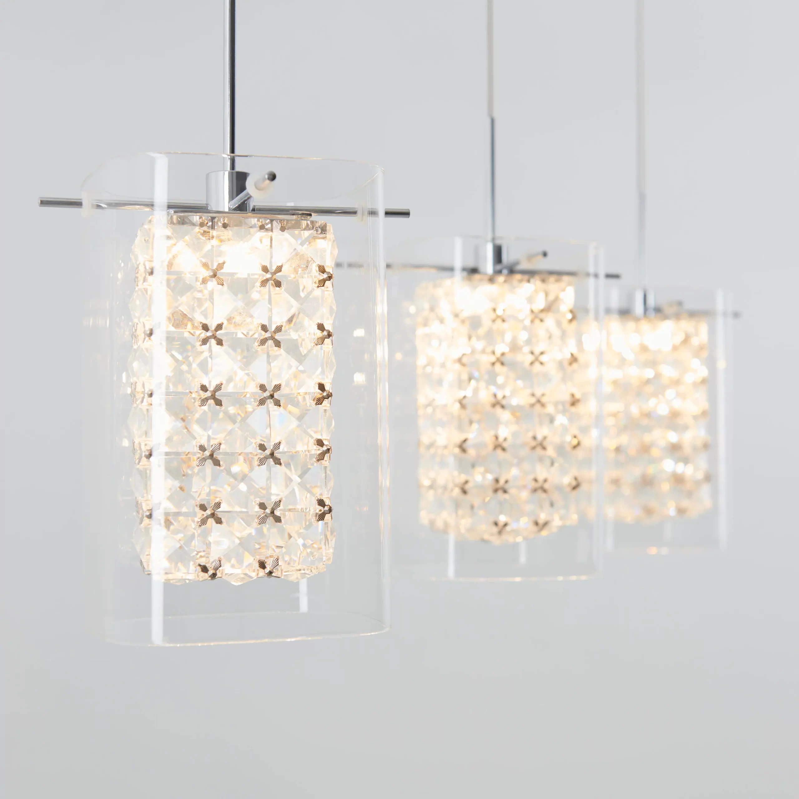 Artika Crystal Cube 13-Watt Modern Integrated LED 3-Light Chrome Hanging Pendant Light with Glass Shade for Dining Room