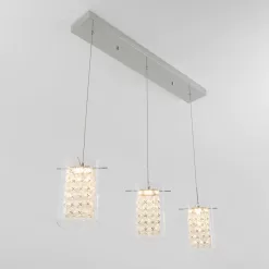 Artika Crystal Cube 13-Watt Modern Integrated LED 3-Light Chrome Hanging Pendant Light with Glass Shade for Dining Room