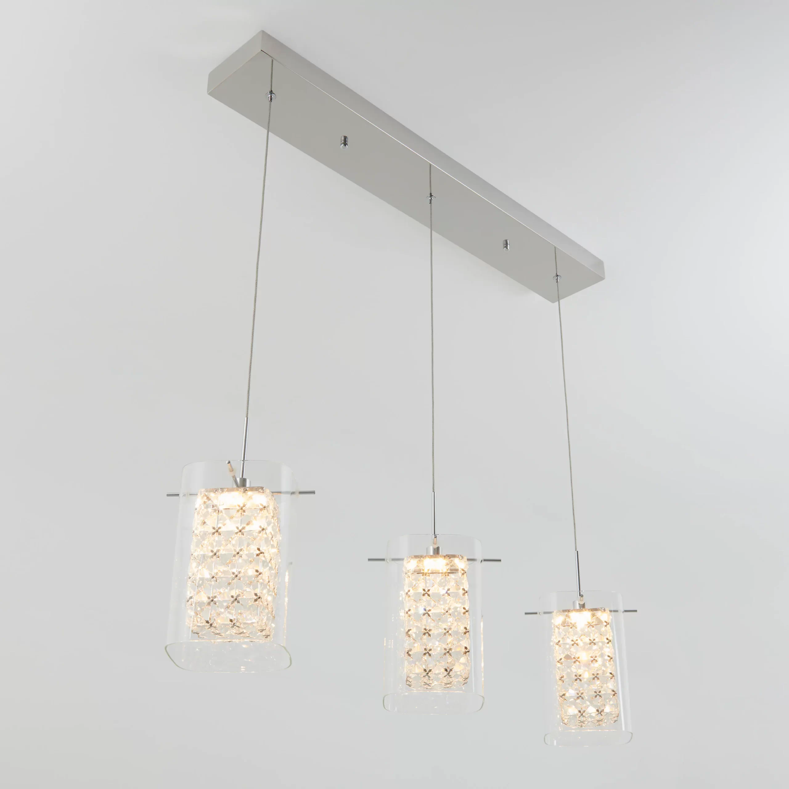 Artika Crystal Cube 13-Watt Modern Integrated LED 3-Light Chrome Hanging Pendant Light with Glass Shade for Dining Room