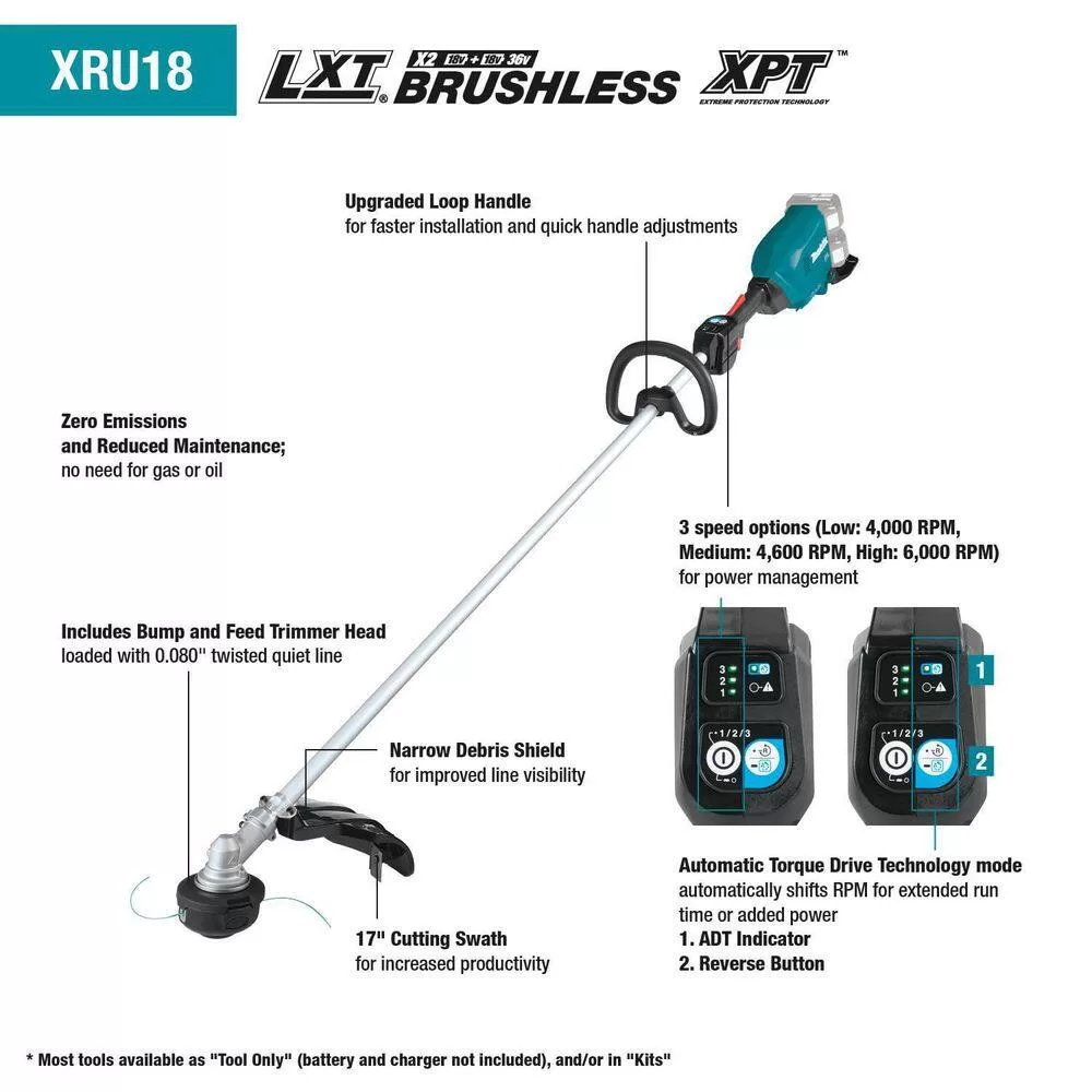 Makita XRU18PT 18-Volt X2 (36-Volt) LXT Lithium-Ion Brushless Cordless String Trimmer Kit (5.0Ah) - Image 2