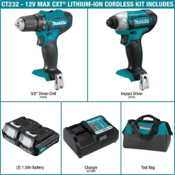 Makita 1001410482 12V max CXT 1.5 Ah Lithium-Ion Cordless Drill Driver and Impact Driver Combo Kit (2-Piece)