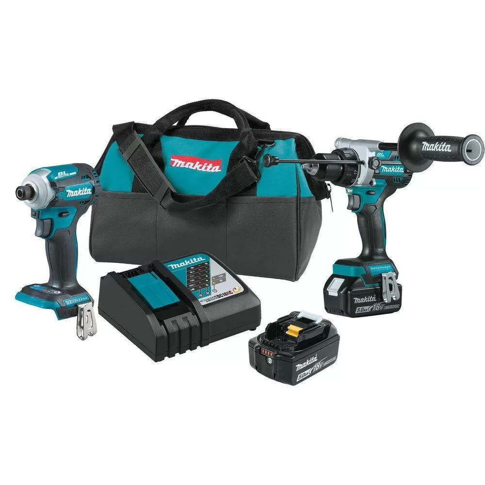 Makita XT288T-XRW01Z 18V LXT Lithium-Ion Brushless Cordless Combo Kit 5.0 Ah (2-Pc) with bonus 3/8 in./1/4 in. 18V LXT Square Drive Ratchet
