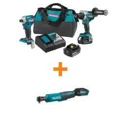 Makita XT288T-XRW01Z 18V LXT Lithium-Ion Brushless Cordless Combo Kit 5.0 Ah (2-Pc) with bonus 3/8 in./1/4 in. 18V LXT Square Drive Ratchet