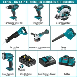 Makita XT706 18V LXT Lithium-Ion Cordless Combo Kit (7-Piece)