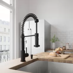 VIGO Edison Single Handle Pull-Down Sprayer Kitchen Faucet Set with Soap Dispenser in Matte Black