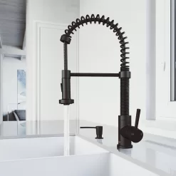 VIGO Edison Single Handle Pull-Down Sprayer Kitchen Faucet Set with Soap Dispenser in Matte Black