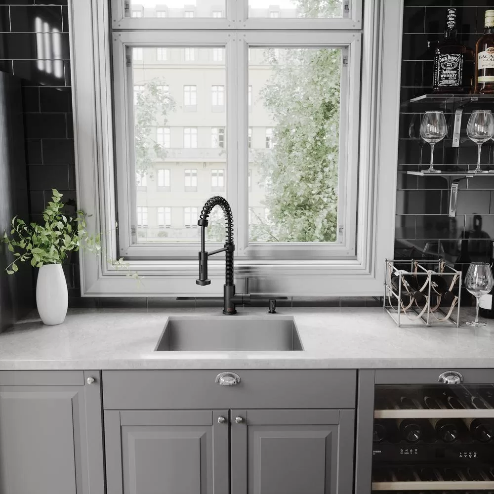 VIGO Edison Single Handle Pull-Down Sprayer Kitchen Faucet Set with Soap Dispenser in Matte Black