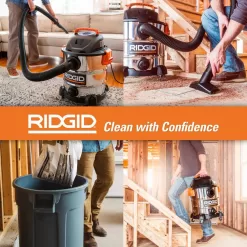 RIDGID WD1060A 10 Gallon 6.0 Peak HP Stainless Steel Wet/Dry Shop Vacuum with Filter, Dust Bags, Locking Hose and Accessories