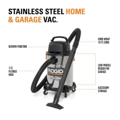 RIDGID WD6425B 6 Gal. 4.25-Peak HP Stainless Steel Wet/Dry Shop Vacuum with Filter, Hose, Accessories and Car Cleaning Attachment Kit