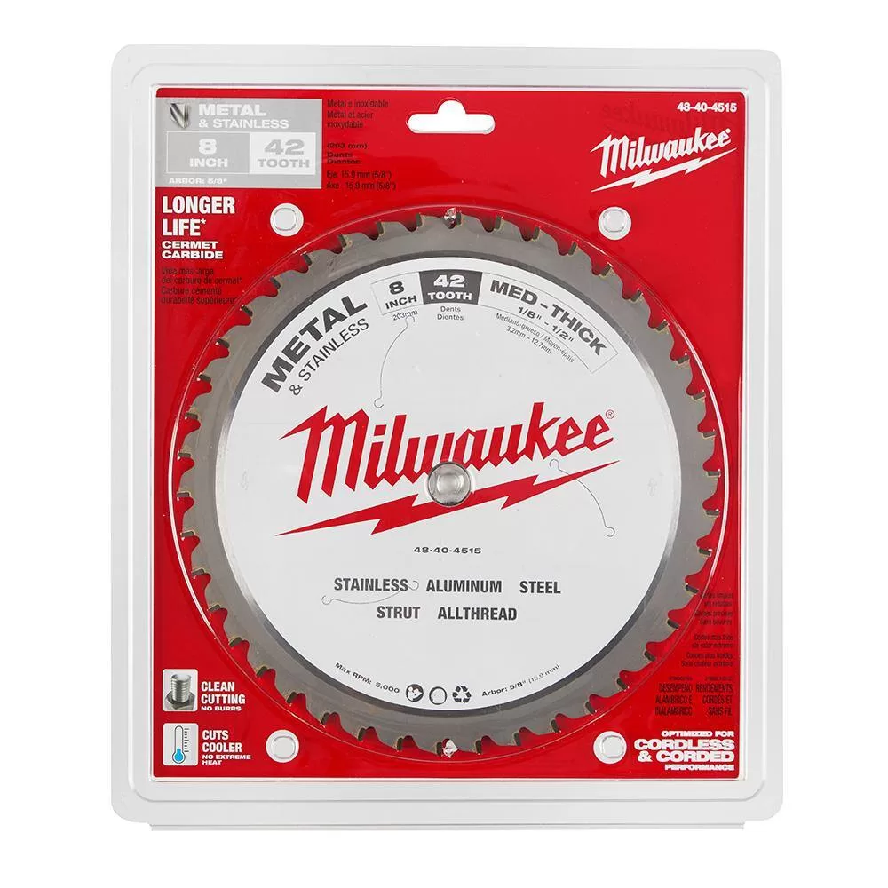 Milwaukee 8 in. x 42-Carbide Teeth Metal and Stainless Cutting Circular Saw Blade (2-Pack)