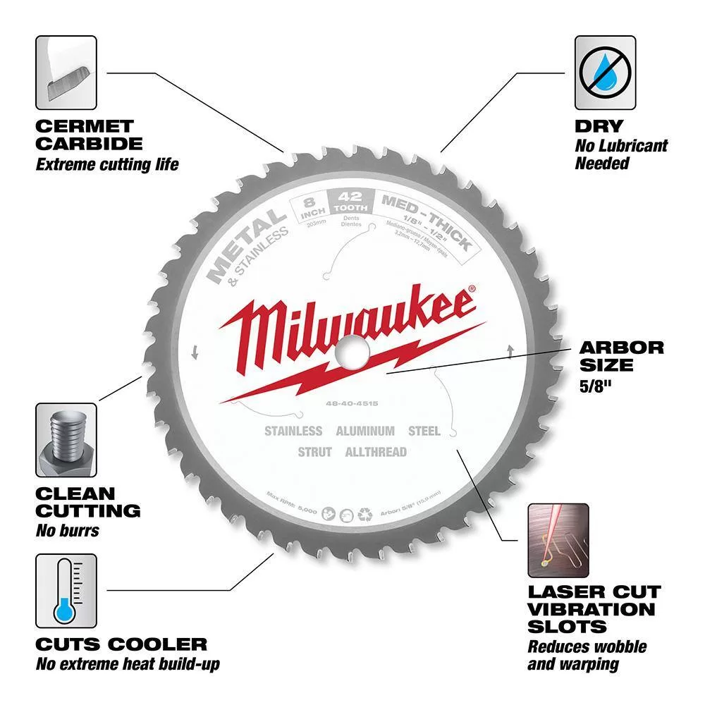 Milwaukee 8 in. x 42-Carbide Teeth Metal and Stainless Cutting Circular Saw Blade (2-Pack)