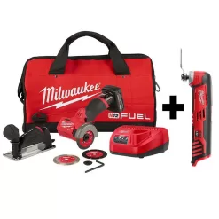 Milwaukee 2522-21XC-2426-20 M12 FUEL 12-Volt 3 in. Lithium-Ion Brushless Cordless Cut Off Saw Kit with M12 Oscillating Multi-Tool