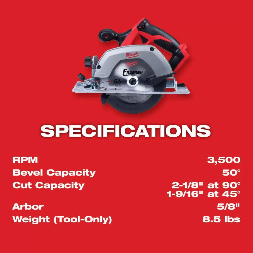 Milwaukee 2630-20 M18 18V Lithium-Ion Cordless 6-1/2 in. Circular Saw (Tool-Only)