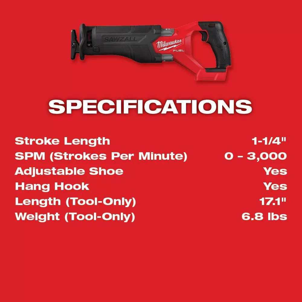 Milwaukee 2830-20-2821-20 M18 FUEL 18V Lithium-Ion Cordless 7-1/4 in. Rear Handle Circular Saw with M18 FUEL SAWZALL Reciprocating Saw
