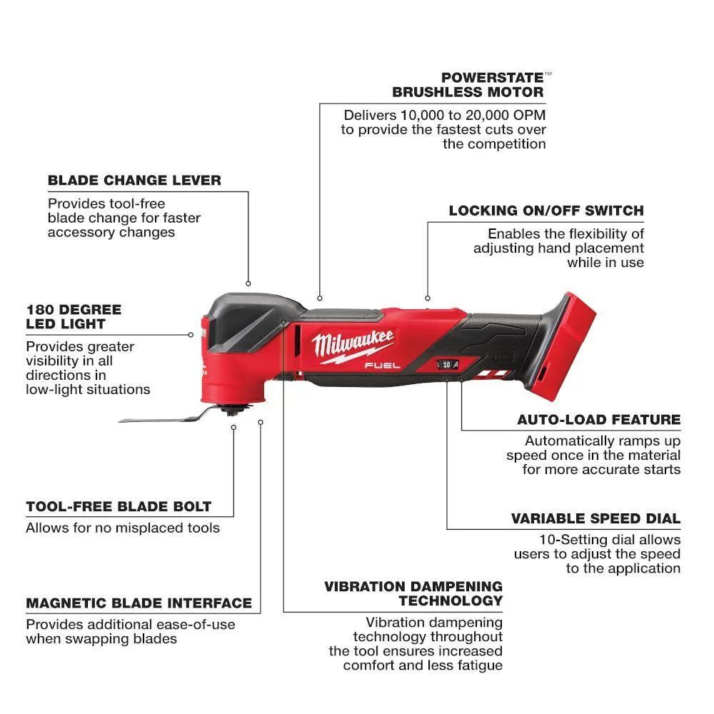 Milwaukee 2830-20-2836-20 M18 FUEL 18V Lithium-Ion Cordless 7-1/4 in. Rear Handle Circular Saw with Oscillating Multi-Tool (Tool-Only)