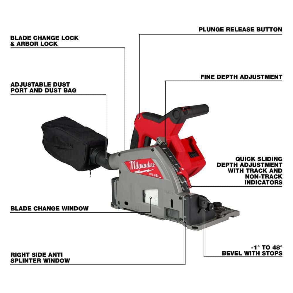 Milwaukee 2831-20 M18 FUEL 18-Volt Lithium-Ion Cordless Brushless 6-1/2 in. Plunge Cut Track Saw (Tool-Only)