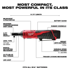 Milwaukee 2457-21-2456-20 M12 12V Lithium-Ion Cordless 3/8 in. and 1/4 in. Ratchet Kit (2-Tool) with Battery, Charger and Bag