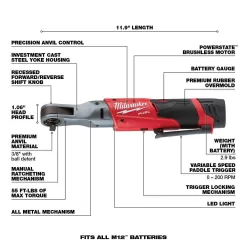 Milwaukee 2557-20-48-11-2420 M12 FUEL 12V Lithium-Ion Brushless Cordless 3/8 in. Ratchet with M12 2.0Ah Battery