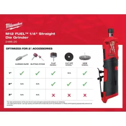 Milwaukee 2567-20-2485-20-2486-20 M12 FUEL 12V Lithium-Ion High Speed 3/8 in. Ratchet w/ (1) 1/4 in. Right Angle and (1) 1/4 in. Straight Die Grinder