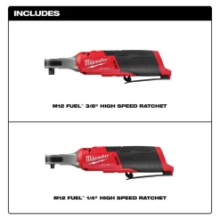 Milwaukee 2567-20-2566-20 M12 FUEL 12V Lithium-Ion Brushless Cordless High Speed 3/8 in. Ratchet with Brushless High Speed 1/4 in. Ratchet