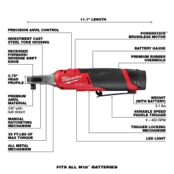 Milwaukee 2567-22-2566-20 M12 FUEL 12V Li-Ion Brushless Cordless High Speed 3/8 in. Ratchet and M12 FUEL High Speed 1/4 in. Ratchet Combo Kit