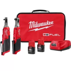 Milwaukee 2567-22-2566-20 M12 FUEL 12V Li-Ion Brushless Cordless High Speed 3/8 in. Ratchet and M12 FUEL High Speed 1/4 in. Ratchet Combo Kit