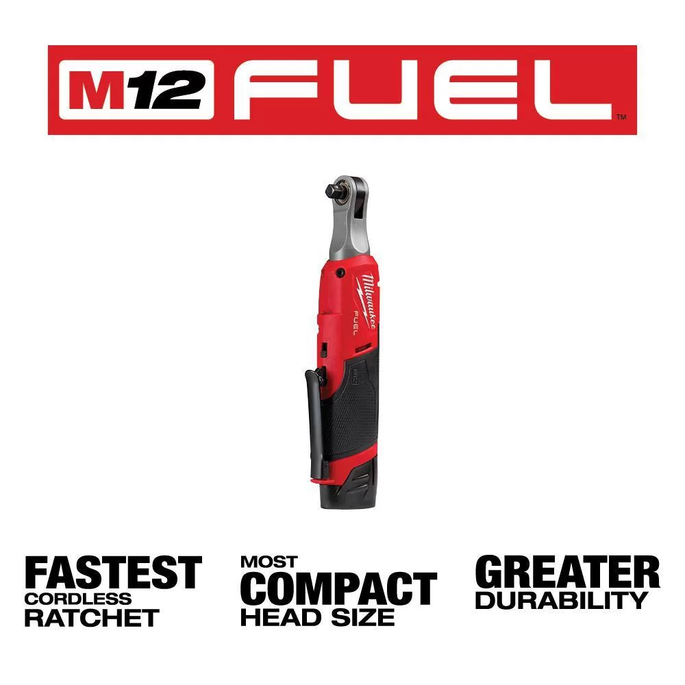 Milwaukee 2567-22-2566-20 M12 FUEL 12V Li-Ion Brushless Cordless High Speed 3/8 in. Ratchet and M12 FUEL High Speed 1/4 in. Ratchet Combo Kit