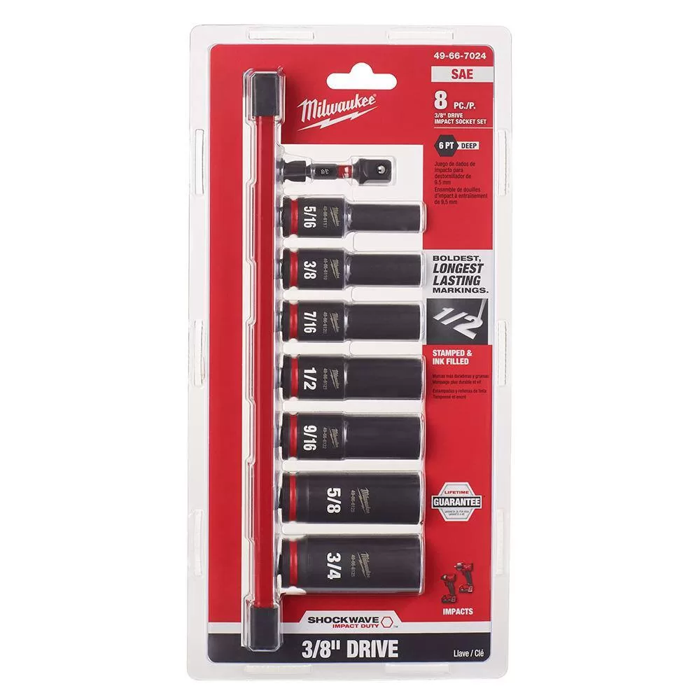 Milwaukee 2567-22-49-66-7024 M12 FUEL 12V Cordless High Speed 3/8 in. Ratchet Kit w/Impact Duty 3/8 in. SAE Deep Impact Rated Socket Set(8-Piece)