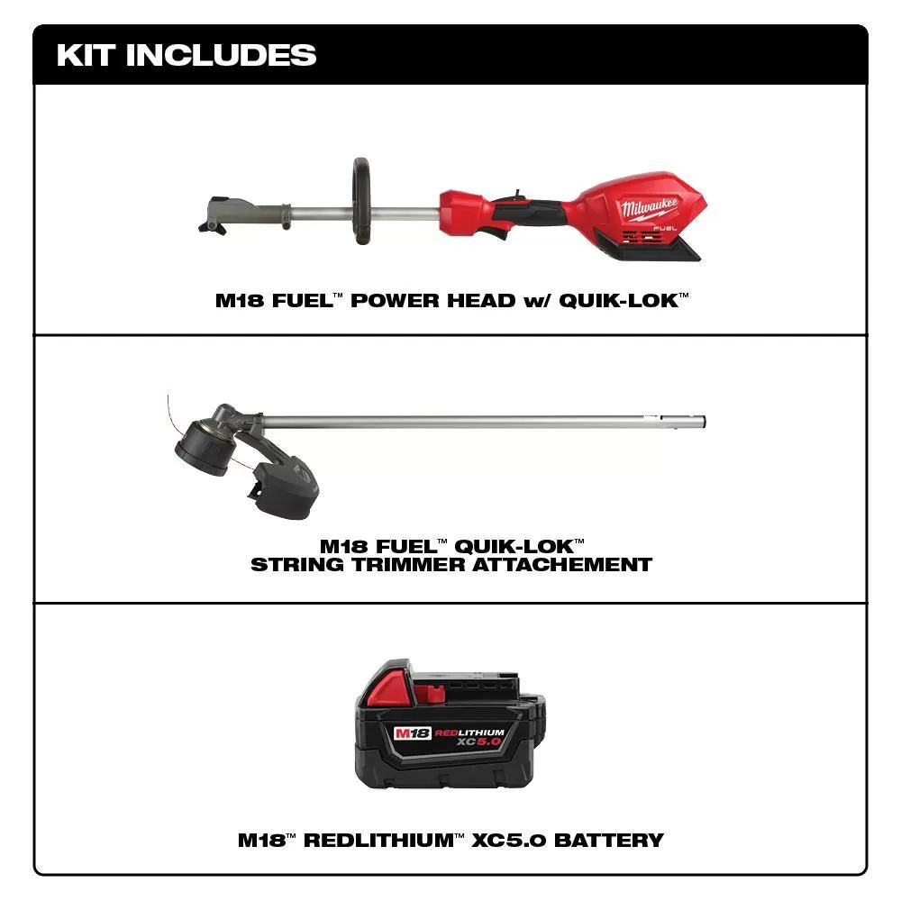 Milwaukee 2825-20ST-48-11-1850 M18 FUEL 18V Lithium-Ion Cordless Brushless String Grass Trimmer W/ Attachment Capability W/ M18 5.0Ah Battery