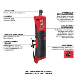 Milwaukee 2485-20-2486-20 M12 FUEL 12V Lithium-Ion Brushless Cordless 1/4 in. Right Angle and Straight Die Grinder Kit (Tool-Only Kit)